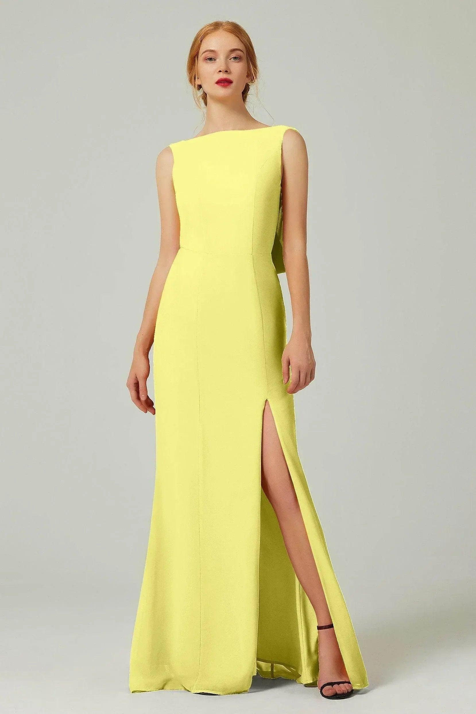 Sheath-Column Sweep-Brush Chiffon Dresses CB0310CS - Yellow - COCOMELODY